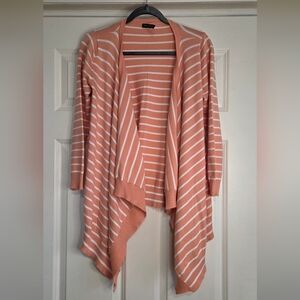 Shop Ruche Coral & White Waterfall Draped Open Front Cardigan - Size L